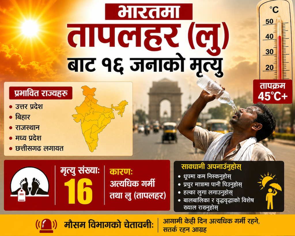 भारतमा तापलहर (लु) बाट १६ जनाको मृत्यु